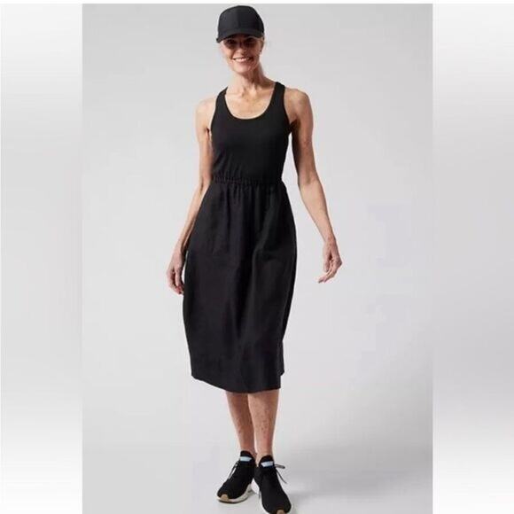 Athleta Baja Linen Racerback Maxi Dress - Black S - Picture 1 of 7